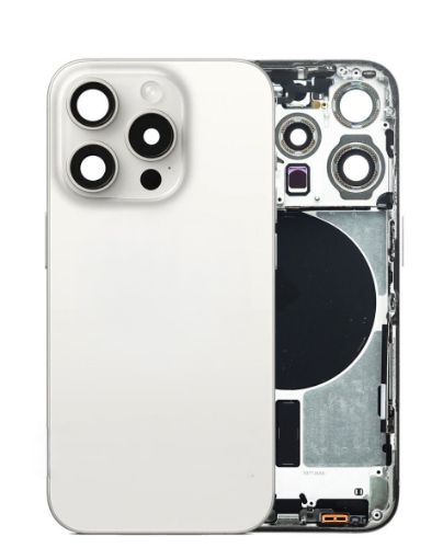 Picture of Back Housing Frame (WHITE TITANIUM) (US Version) (OEM Pull B Grade) with Small Components Pre-Installed for iPhone 15 Pro