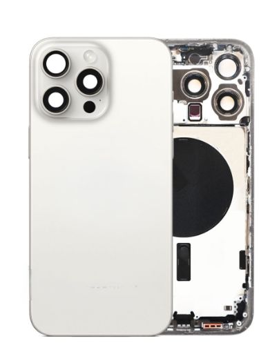 Picture of Back Housing Frame (WHITE TITANIUM) (US Version) (OEM Pull A Grade) with Small Components Pre-Installed for iPhone 15 Pro Max
