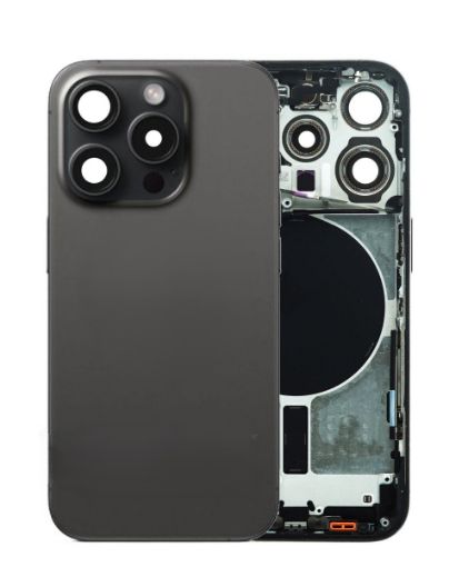 Picture of Back Housing Frame (BLACK TITANIUM) (US Version) (OEM Pull B Grade) with Small Components Pre-Installed for iPhone 15 Pro