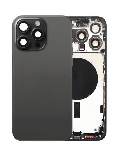 Picture of Back Housing Frame (BLACK TITANIUM) (US Version) (OEM Pull B Grade) with Small Components Pre-Installed for iPhone 15 Pro Max