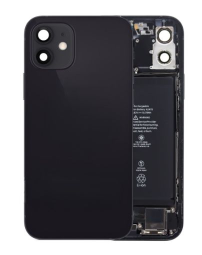 Picture of Back Housing Frame (BLACK) (OEM Pull B Grade) with Small Components and Battery Pre-Installed for iPhone 12 Mini