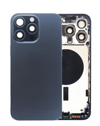 Picture of Back Housing Frame (BLUE TITANIUM) (US Version) (OEM Pull C Grade) with Small Components Pre-Installed for iPhone 15 Pro Max