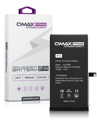 Picture of QMAX Prime Extended Capacity Replacement Battery for iPhone 14 (Spot Weld NOT Required) (3600 mAH)