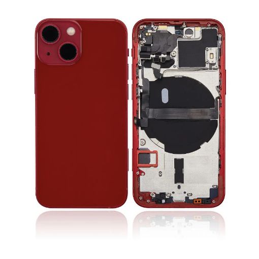 Picture of Back Housing Frame (RED) (OEM Pull C Grade) with Small Components and Battery Pre-Installed for iPhone 13 Mini